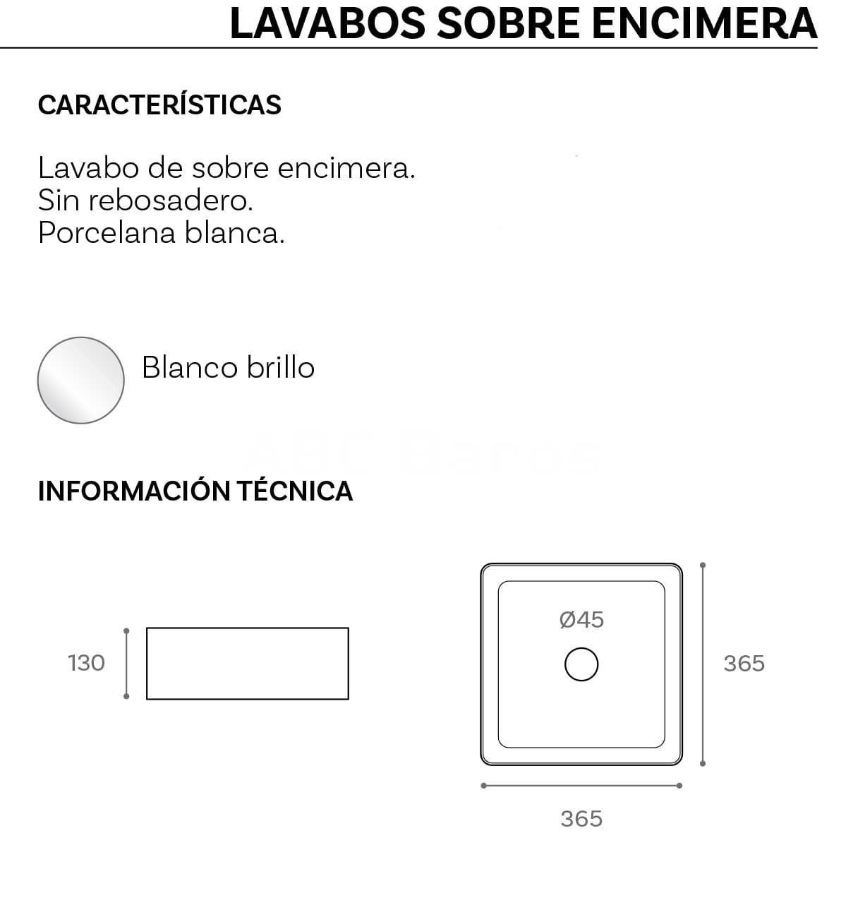Lavabo Cerámico sobre mueble o encimera ANUBIS - Imagen 2