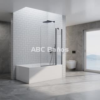 Mampara de Bañera Fija con Puerta Abatible Negra DU-100+110 - Imagen 1